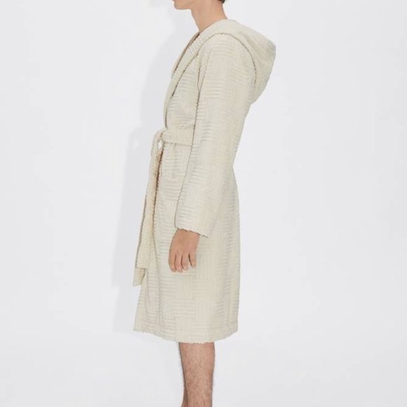 Bottega Veneta Intrecciato Cotton Terry Bath Robe White w/hood 656097 Italy - Picture 2 of 5